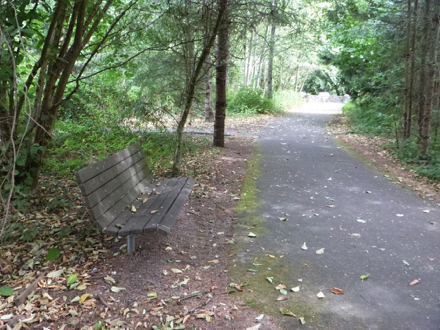There are benches scattered along the paved trail